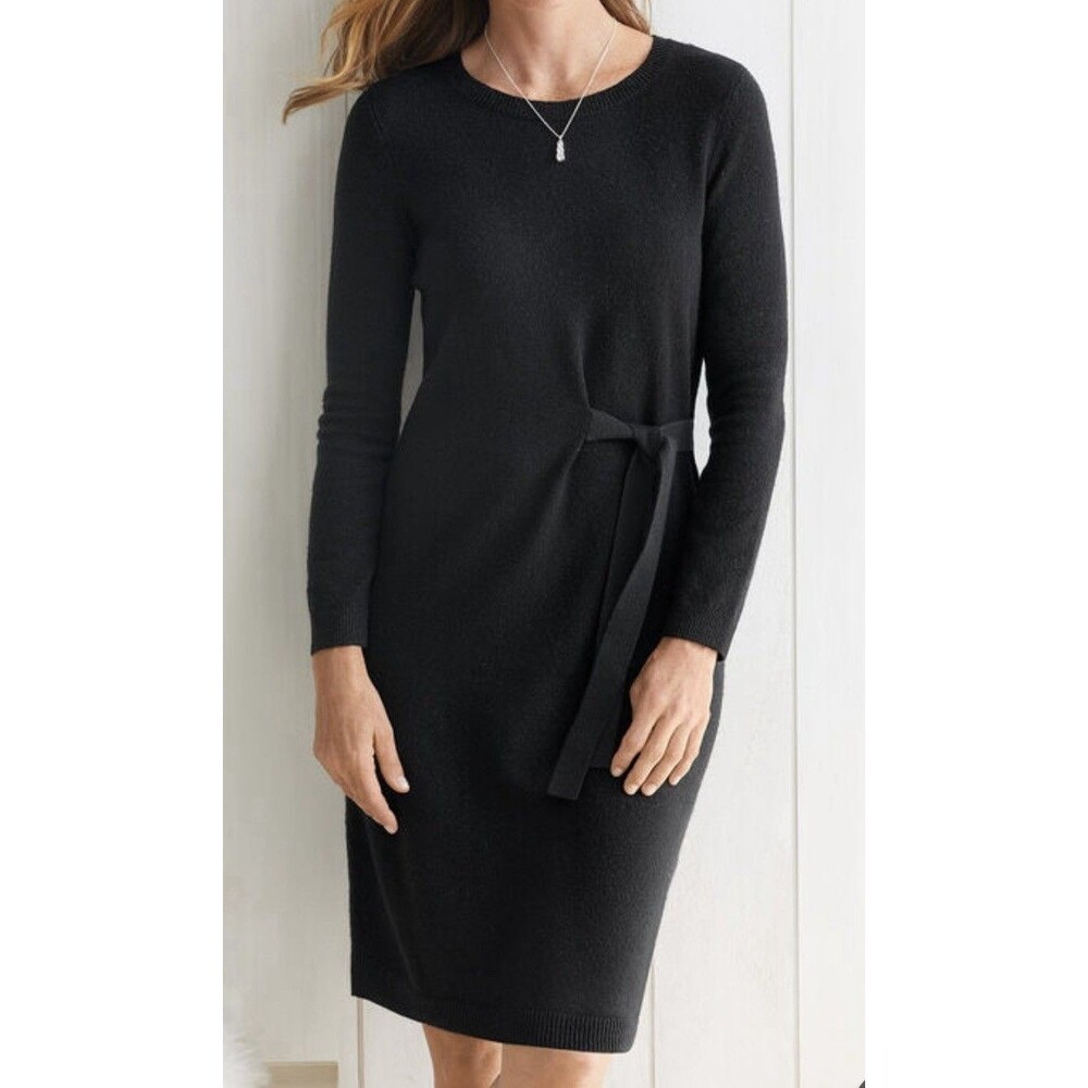 Talbots Dress Black Shimmer Shift Sweater Side Tie Holiday Sparkle, Medium NEW